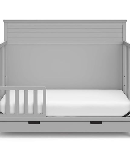 STORKCRAFT Homestead 5-in-1 Convertible Crib with Drawer (Pebble Gray) – GREENGUARD Gold Certified, Crib with Drawer Combo, includes Nursery Storage Drawer, Converts to Toddler Bed and Full-Size Bed - LeafyLoom