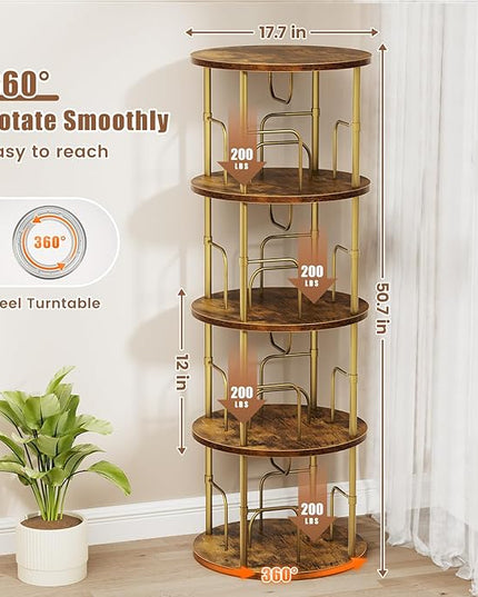 Rotating Bookshelf, 4 Tier Spinning Bookshelf Tower, 360° Display Unique Round Bookcase, Floor Standing Corner Revolving Bookshelf Storage Organizer for Small Spaces, Home Study Office, Gold - LeafyLoom