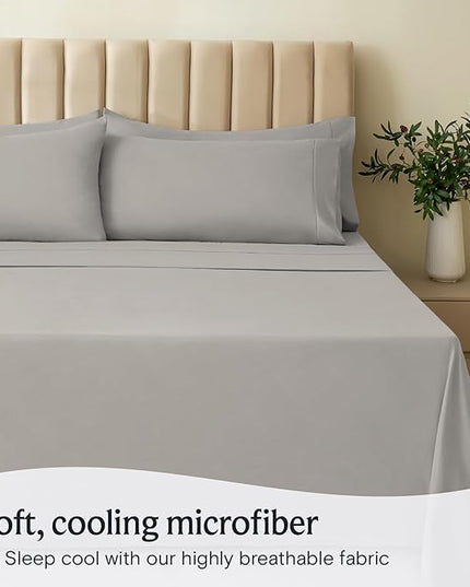 LuxClub 6 PC Queen Sheet Set, Breathable Luxury Bed Sheets, Deep Pockets 18" Eco Friendly Wrinkle Free Cooling Sheets Machine Washable Hotel Bedding Silky Soft - Light Taupe Queen - LeafyLoom