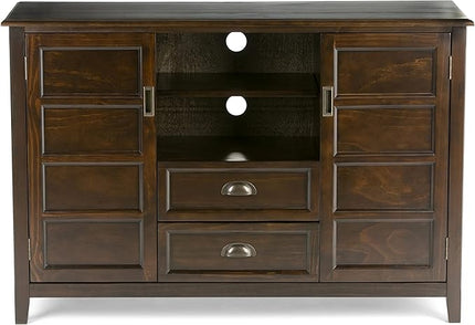 SIMPLIHOME Burlington SOLID WOOD Universal TV Media Stand, 54 inch Wide, Traditional, Living Room Entertainment Center with Storage, for Flat Screen TVs up to 60 inches in Mahogany Brown - LeafyLoom