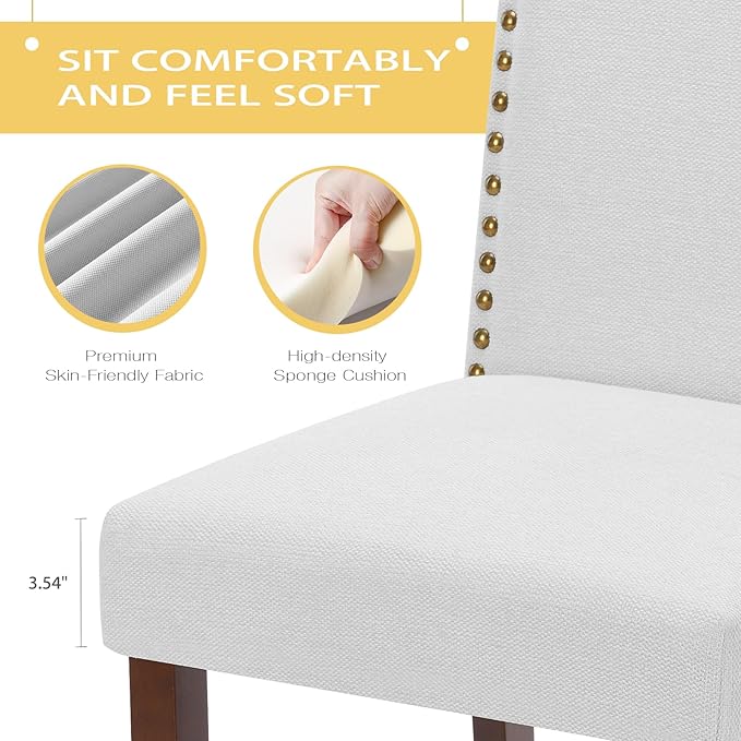 MCQ Upholstered Dining Chairs Set of 6, Modern Upholstered Fabric Dining Room Chair with Nailhead Trim and Wood Legs, Mid-Century Accent Dinner Chair for Living Room, Kitchen, Grey - LeafyLoom