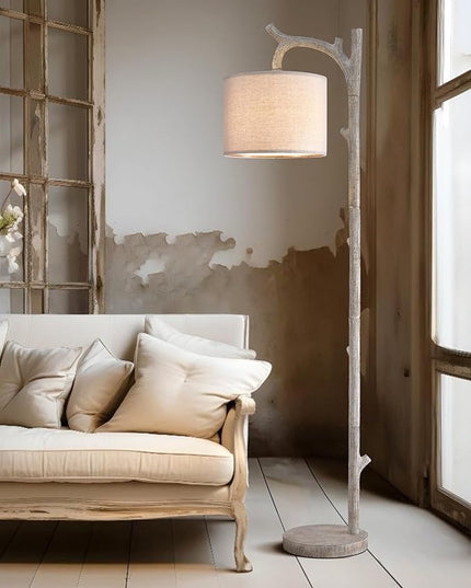 OYEARS Rustic Farmhouse Tree Trunk Floor Lamp Classic Country Wood Grain Resin Vintage 61.25" Standing Floor Lamp Retro Decorative Lamp for Bedroom Living Room Office… - LeafyLoom