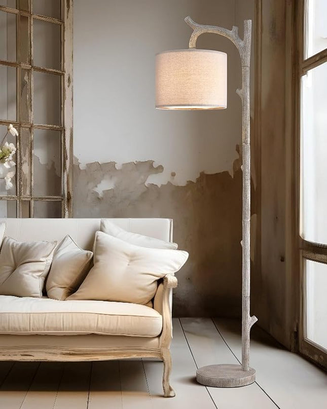 OYEARS Rustic Farmhouse Tree Trunk Floor Lamp Classic Country Wood Grain Resin Vintage 61.25" Standing Floor Lamp Retro Decorative Lamp for Bedroom Living Room Office… - LeafyLoom