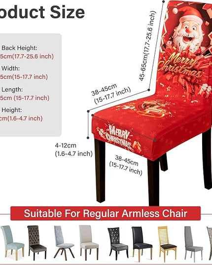 4PCS Christmas Dining Chair Covers Stretch Removable Washable Dining Room Chair Protector Slipcover 3D Print Santa Claus Deer Kitchen Chair Cover Slipcovers Protector for Xmas Holiday Party Home Décor CZL