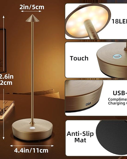 Cordless Rechargeable Table Lamp-Protable 6000mAh Battery Operated-Outdoor Waterproof Table Light-LED Touch Dimmable Desk Lamps-Patio Dining Restaurant Home Living Room Bronze - LeafyLoom