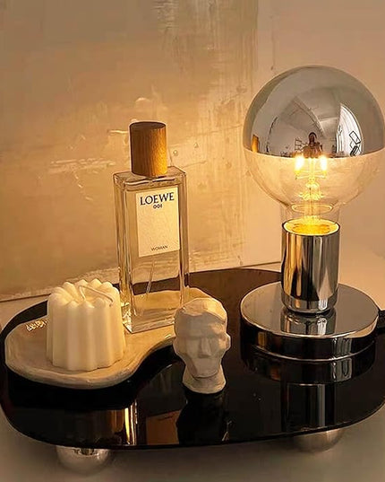 Simple Unique Lamp Base Only,Mini Bedside Table Lamp Bases,E26 Edison Light Bulb Stand Lamps for Small Spaces,Minimalist Desk Lamps Set w/ 5.8ft White Cord Switch Plug,No Bulb,Silver/Chrome,S - LeafyLoom