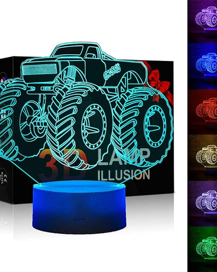 3D Lamp for Child Monster Truck Series Nightlamp Bedside Lamps 7 Colors Illusion for Child Night Light Lamps for Child Room Lamp As Gift Ideas for Boys or Kids - LeafyLoom