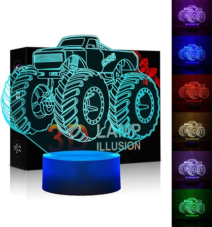 3D Lamp for Child Monster Truck Series Nightlamp Bedside Lamps 7 Colors Illusion for Child Night Light Lamps for Child Room Lamp As Gift Ideas for Boys or Kids - LeafyLoom