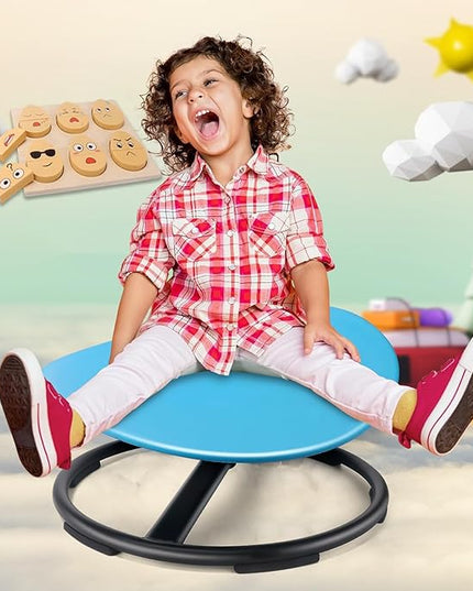 Kids Sensory Swivel Chair, Autism Sensory Chair, Spinning Chair for Autistic Kids, Small Space, Spin Seat, Metal Base, Non-Slip Design, Blue - LeafyLoom