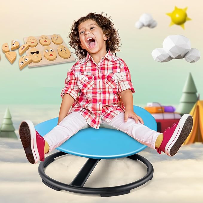 Kids Sensory Swivel Chair, Autism Sensory Chair, Spinning Chair for Autistic Kids, Small Space, Spin Seat, Metal Base, Non-Slip Design, Blue - LeafyLoom