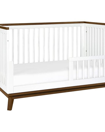 Babyletto Scoot 3-in-1 Convertible Crib with Toddler Bed Conversion Kit in White and Natural Walnut, Greenguard Gold Certified - LeafyLoom