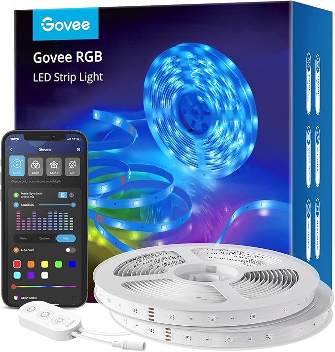 Govee LED Strip Lights 100ft, LED Lights for Bedroom, WiFi RGB LED Lights Work with Alexa and Google Assistant, 64 Modes and Music Sync, Strip Lights for Indoor, Home Decor, 2 Rolls of 50ft Govee