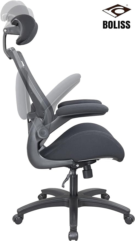 BOLISS 400lbs Ergonomic Mesh Office Chair, High Back Desk Chair - Adjustable Headrest with Flip-Up Arms, Tilt Function, Lumbar Support and Swivel Computer Task Chair-Black - LeafyLoom