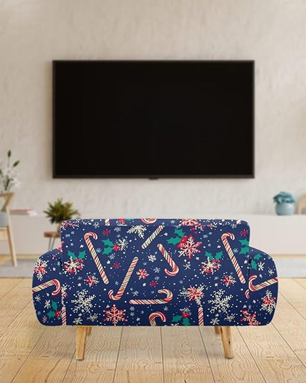 FKELYI Christmas Easy Going Stretch Sofa Slipcover Blue Candy Cane Furniture Protector Easy Going Stretch Sofa Slipcovers with Elastic Bottom L FKELYI