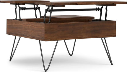 SIMPLIHOME Hunter 32 inch Wide Square Industrial Lift Top Coffee Table in Walnut for The Living Room and Family Room - LeafyLoom