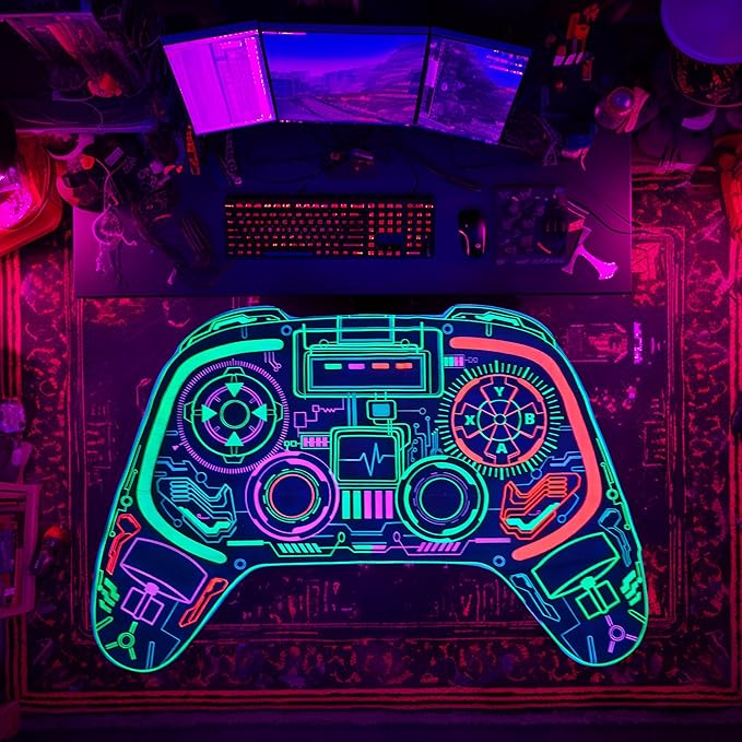 Gaming Rug for Boys Room Decor, Gamer Rugs Glow in The Blacklight Video Game Carpet Teens Playroom Non-Slip Area Rug Game Bedroom Floor Casual Mat (60"x39") - LeafyLoom