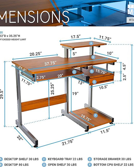 NicBex Laik-DW-00052-DX Desks, 37.75" W x 22" D x 35.25" H, Brown - LeafyLoom