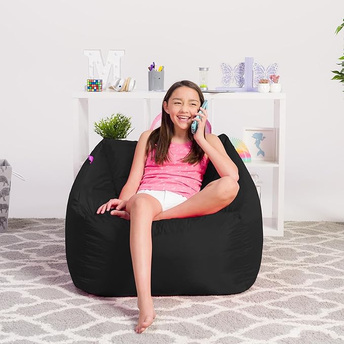 Posh Creations Coronado Bean Bag Boys and Girls Large Chair for Kids, for Gaming and Playrooms, Soft Nylon-Charcoal Gray - LeafyLoom