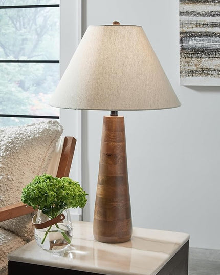 Signature Design by Ashley Danset Contemporary Wood Table Lamp with 3-Way Switch, Light Brown - LeafyLoom