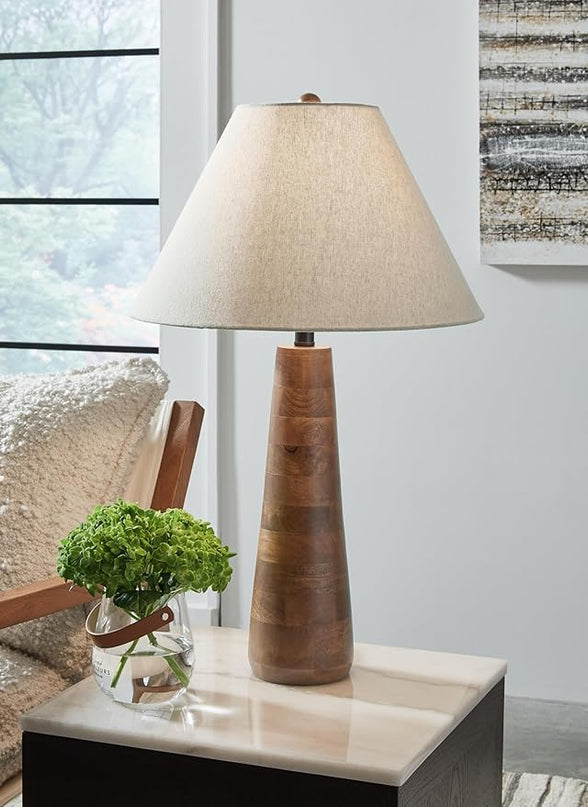 Signature Design by Ashley Danset Contemporary Wood Table Lamp with 3-Way Switch, Light Brown - LeafyLoom