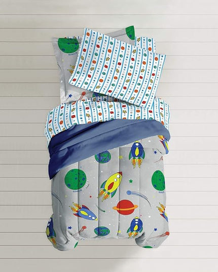 Dream Factory Space Rocket Ultra Soft Microfiber Comforter Set, Multi-Colored, Twin,2A745901MU - LeafyLoom