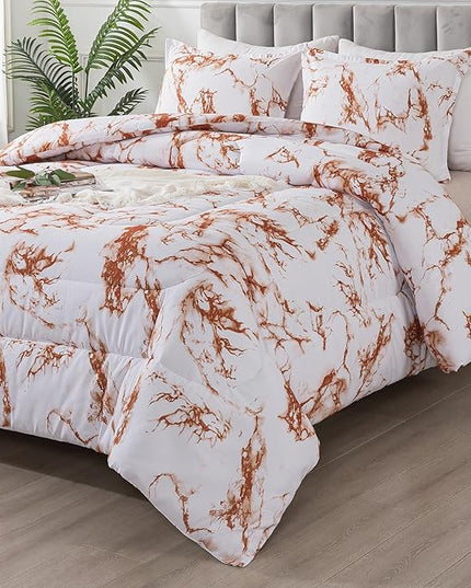 Litanika Rust Marble Comforter Full(79x90lnch), 3 Pieces(1 Marble Comforter and 2 Pillowcases) Soft Microfiber Comforter Bedding Set for Men and Women - LeafyLoom