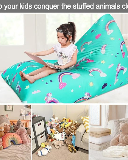 Jorbest Unicorns Stuffed Animal Storage Bean Bag Chair for Kids and Adults, Unicorns Rainbow Bean Bag Stuffed Animal Storage, Luxury Velvet Stuffie Seat - Cover ONLY (200L/52 Gal, Rainbow) - LeafyLoom