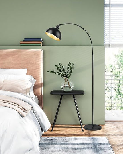 Arch Floor Lamp with Remote Control, Farmhouse Industrial Standing Lamp, 70” Dimmable Tall Lamp with 360° Adjustable Hanging Metal Shade, Over Couch Lamps with 9W LED Bulb (Black) - LeafyLoom