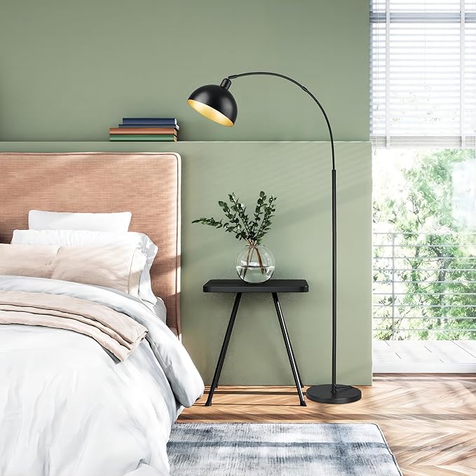 Arch Floor Lamp with Remote Control, Farmhouse Industrial Standing Lamp, 70” Dimmable Tall Lamp with 360° Adjustable Hanging Metal Shade, Over Couch Lamps with 9W LED Bulb (Black) - LeafyLoom