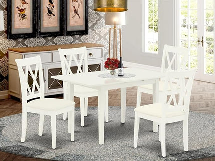East West Furniture NOCL5-LWH-C 5 Piece Dining Set Includes a Rectangle Dining Room Table with Butterfly Leaf and 4 Linen Fabric Upholstered Kitchen Chairs, 32x54 Inch, Linen White - LeafyLoom