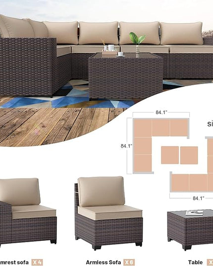 Kullavik 12PCS Outdoor Patio Furniture Set PE Wicker Rattan Sectional Sofa Patio Conversation Sets,Sand - LeafyLoom