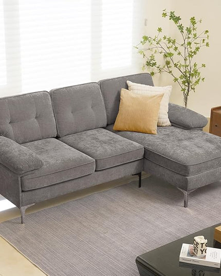 COHOME Convertible Sectional Sofa, 82-inch Modern Chenille L-Shaped Couch with Reversible Chaise Lounge,3-Seat Apartment Couch for Living Room with Washable Cover,Grey - LeafyLoom
