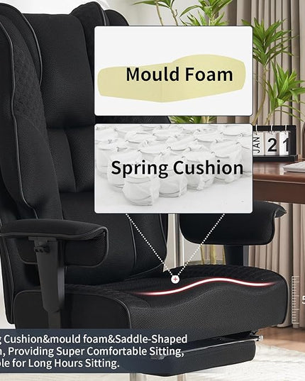 Big and Tall Office Chair 400lbs Wide Seat, Mesh High Back Executive Office Chair with Foot Rest, Ergonomic Office Chair Lumbar Support for Lower Back Pain Relief (Mesh Black) - LeafyLoom