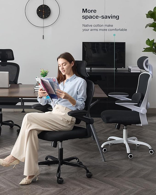 Ergonomic Office Chair with Tilt-Lock, Home Office Desk Chair with Auto Lumbar Support, High Back Mesh Desk Chair with Adjustable Headrest, Swivel Task Chair or Study Room Bedroom,Light Brown - LeafyLoom