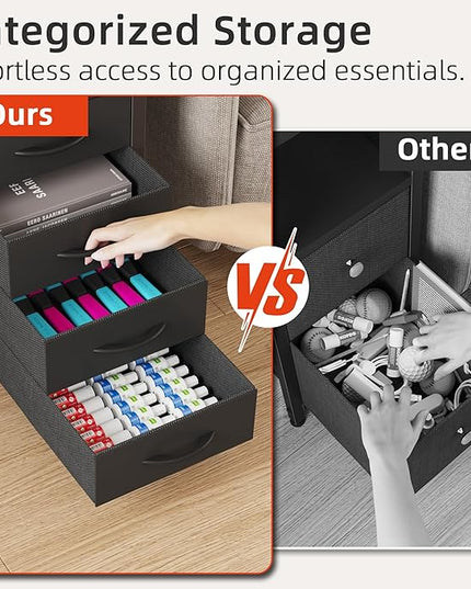 Desk with 10 Fabric Drawers Classified Organizer - 55"/140 Office Desks with Ample Storage, Computer Work Desk Study Writing Table Workstation for Home Office Space Deep Black - LeafyLoom