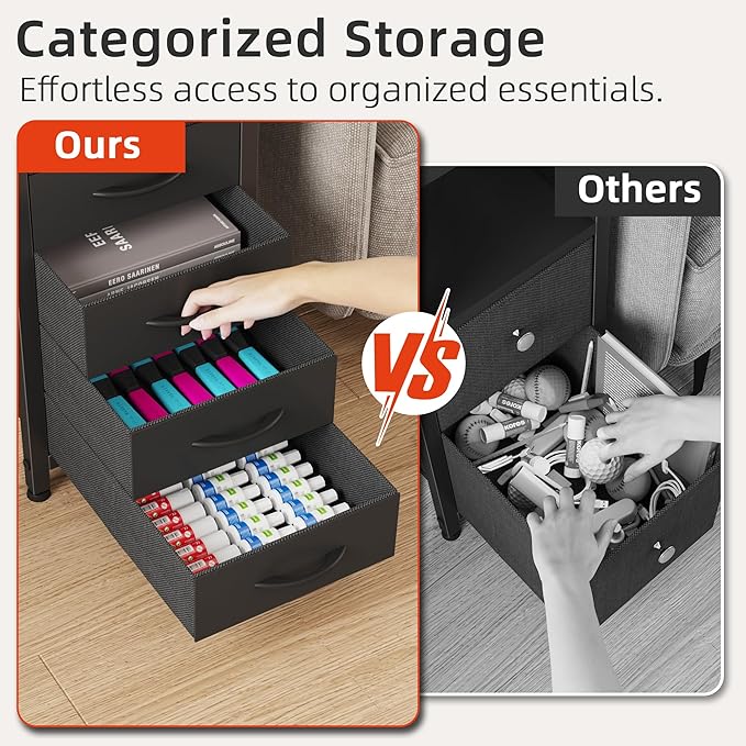 Desk with 10 Fabric Drawers Classified Organizer - 55"/140 Office Desks with Ample Storage, Computer Work Desk Study Writing Table Workstation for Home Office Space Deep Black - LeafyLoom