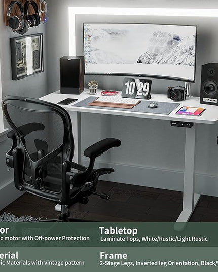 FEZIBO Electric Standing Desk, 40 x 24 Inches Height Adjustable Stand up Desk, Sit Stand Home Office Desk, Computer Desk, White - LeafyLoom