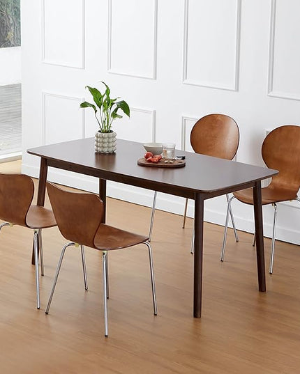 Livinia Aslan 59" Malaysian Oak Rectangular Wooden Dining Table/Large Solid Wood Kitchen Desk (Walnut) - LeafyLoom