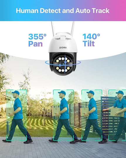 ZOSI 3K 5MP Pan/Tilt WiFi Security Camera, C296 Plug-in Home Surveillance Camera Outdoor, Person Vehicle Detection, Human Tracking, Night Vision, 2 Way Audio, Floodlight Siren, Cloud & SD Card Storage ZOSI