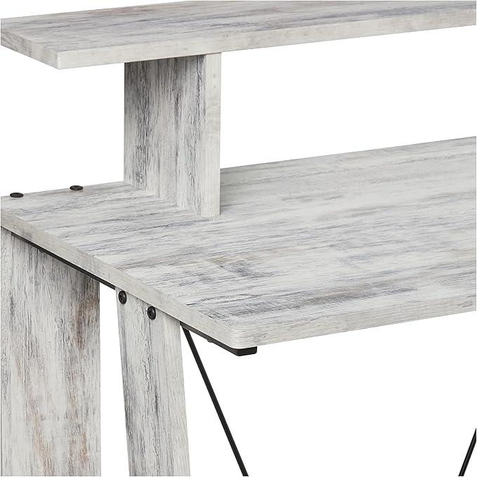 Acme Nypho Wooden 2 Shelves Writing Desk in Antique White and Black - LeafyLoom