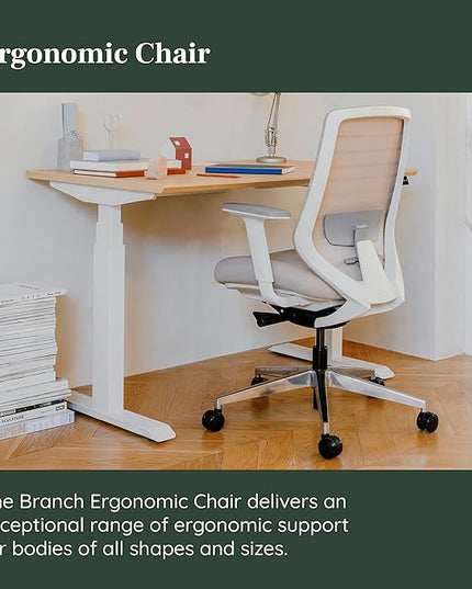 Branch Ergonomic Chair - A Versatile Desk Chair with Adjustable Lumbar Support, Breathable Mesh Backrest, and Smooth Wheels - Experience Optimal Comfort and Support - Sand - White - LeafyLoom