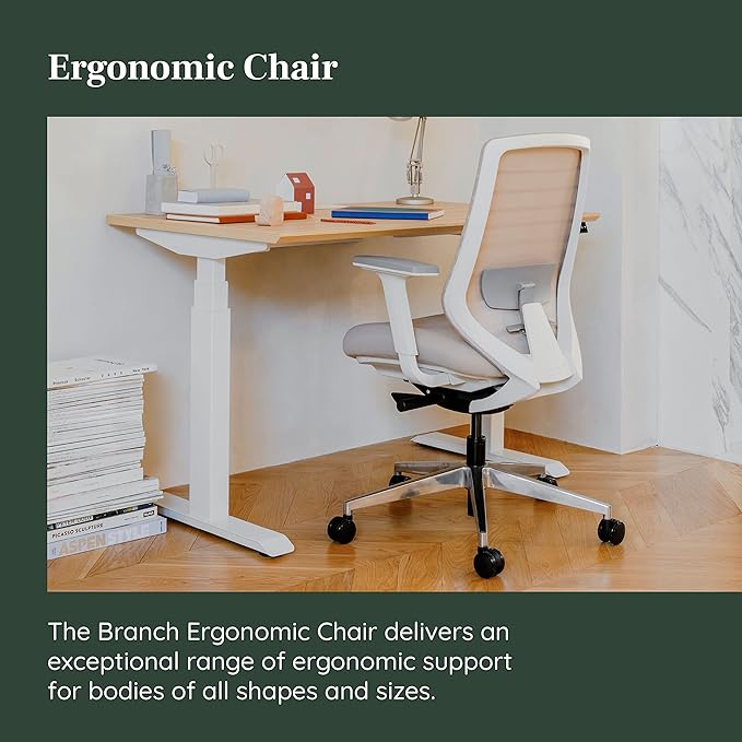 Branch Ergonomic Chair - A Versatile Desk Chair with Adjustable Lumbar Support, Breathable Mesh Backrest, and Smooth Wheels - Experience Optimal Comfort and Support - Sand - White - LeafyLoom