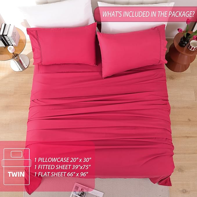Twin Sheet Set - 3 Piece Soft Breathable Bed Sheets for Twin Size Bed, Extra Deep Pocket Lxuury Brushed Sheets, Cooling Hotel Bedding Sheets and Pillowcases, Wrinkle Free Oeko-Tex Sheets - LeafyLoom