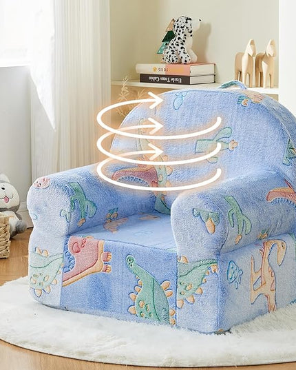 Toddler Chair Kids Plush Chair Kids Sofa Sherpa Kids Chairs, Toddler Couch Bean Bag Chairs for Kids Gaming Chair for Kids Glow in The Dark, Dinosaur - LeafyLoom