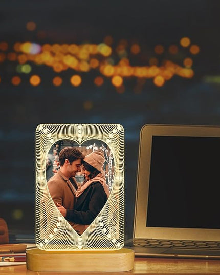 Picture Frame, Valentines Day Gift for Him Her, Attivolife Light up 6-inch Photo Heart Frame with LED Night Light, Home Desk Decor Lamp, Best Present for Couple Lover Wife Husband Anniversary Birthday - LeafyLoom