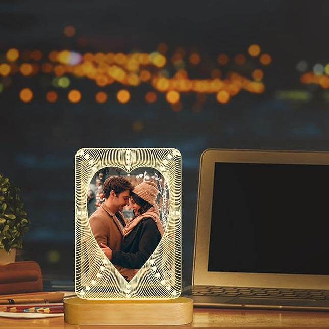 Picture Frame, Valentines Day Gift for Him Her, Attivolife Light up 6-inch Photo Heart Frame with LED Night Light, Home Desk Decor Lamp, Best Present for Couple Lover Wife Husband Anniversary Birthday - LeafyLoom