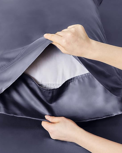 Bedsure Twin Sheets Set, Cooling Sheets Twin Size Bed Set, Rayon Derived from Bamboo, Twin Size Sheets, Breathable & Soft Bed Sheets, Hotel Luxury Silky Bedding Sheets & Pillowcases, Dark Grey - LeafyLoom