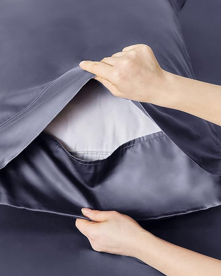 Bedsure Twin Sheets Set, Cooling Sheets Twin Size Bed Set, Rayon Derived from Bamboo, Twin Size Sheets, Breathable & Soft Bed Sheets, Hotel Luxury Silky Bedding Sheets & Pillowcases, Dark Grey - LeafyLoom