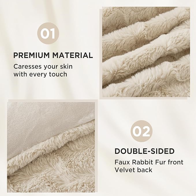 Andency Fleece Beige Comforter Set King, 3 Pieces Fuzzy Plush Faux Fur Bedding Comforter, Fluffy Shaggy Warm Sherpa Bed Set for Winter (104x90Inch Comforter) - LeafyLoom