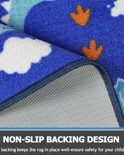 Capslpad Blue Dinosaur Kids Play Rugs for Boys Bedroom Colourful Cartoon Dinosaur Decor Kids Area Rug Non-Slip Washable Dinosaur Carpet Rugs for Kids Room,Playroom,Nursery Room Decor,5'×6.6' - LeafyLoom